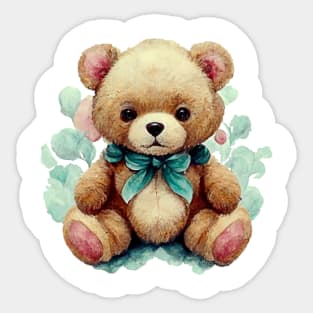 Teddy Bear around Flowers: Scattered Watercolor in Pastel Colors Sticker